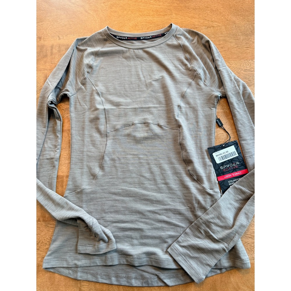 Spyder Active Womens Long Sleeve Base Layer Top Gray SP1021 Thumbholes XS NEW